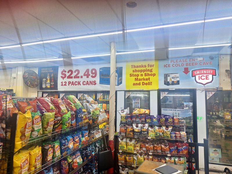 Grocery and snack aisles inside the Stop N Shop market